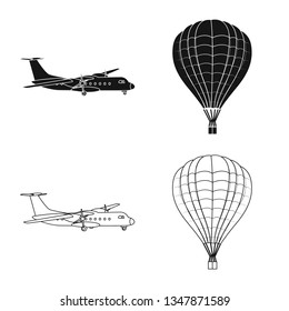 Vector design of plane and transport symbol. Set of plane and sky stock vector illustration.