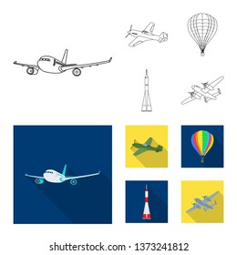 Vector design of plane and transport symbol. Collection of plane and sky stock symbol for web.