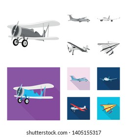 Vector design of plane and transport symbol. Set of plane and sky stock vector illustration.