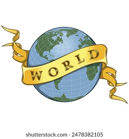 Vector design of planet earth surrounded with ribbon, earth sphere design