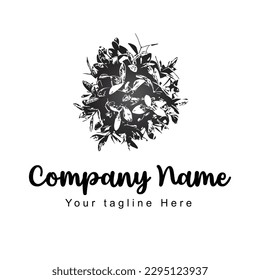 Vector design of a plant logo that can be applied to the agriculture, beauty, fashion, salon industries. The design is dominated by black gradient colors, with a white background.