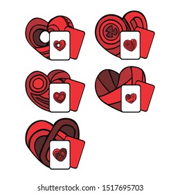 Vector Design Playing With Red Heart Cards Set