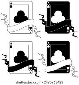 vector design of poker cards with ribbons, clover poker symbols