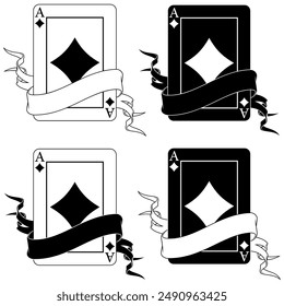 vector design of poker cards with ribbons, diamond poker symbols