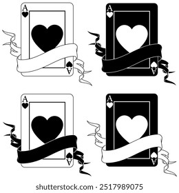 vector design of poker cards with ribbons, heart poker symbols