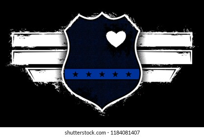 Vector Design With Police Badge And Hearth, Police Officer, The Blue Line