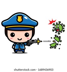 Vector design of police characters against Coronavirus