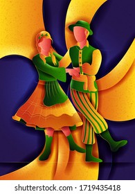 Vector design of Polish Couple performing Kujawiak dance of Poland