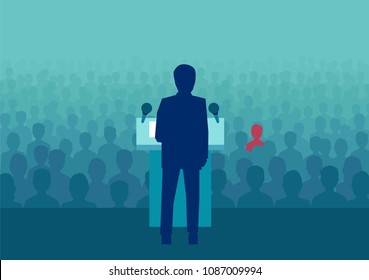 Vector Design Of Political Person Meeting With Crowd And Making Speech Before Election. 