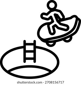 Estilo del icono del monopatín de la piscina del diseño del Vector