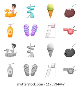 Vector design of pool and swimming icon. Set of pool and activity vector icon for stock.