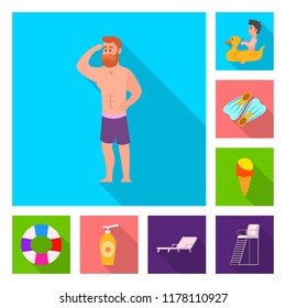 Vector design of pool and swimming icon. Collection of pool and activity vector icon for stock.