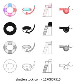 Vector design of pool and swimming sign. Set of pool and activity vector icon for stock.
