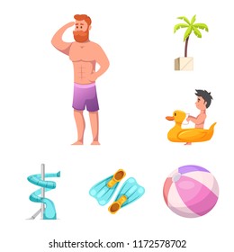 Vector design of pool and swimming sign. Set of pool and activity stock vector illustration.