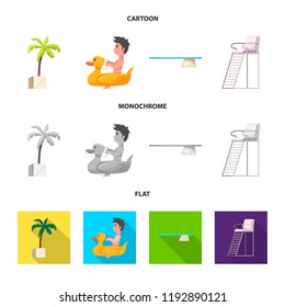 Vector design of pool and swimming sign. Collection of pool and activity vector icon for stock.
