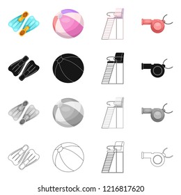 Vector design of pool and swimming sign. Set of pool and activity stock symbol for web.