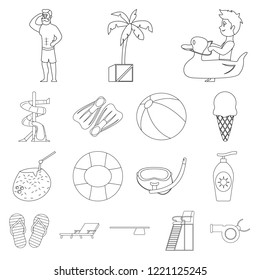 Vector design of pool and swimming sign. Collection of pool and activity vector icon for stock.