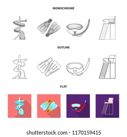 Vector design of pool and swimming symbol. Collection of pool and activity stock vector illustration.