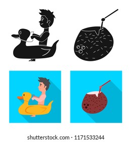 Vector design of pool and swimming symbol. Collection of pool and activity stock vector illustration.