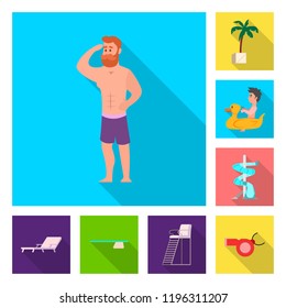 Vector design of pool and swimming symbol. Collection of pool and activity stock vector illustration.