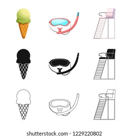 Vector design of pool and swimming symbol. Collection of pool and activity vector icon for stock.