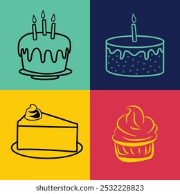design vetorial bolo de arte pop com cor diferente e design de ilustração bolo de aniversário