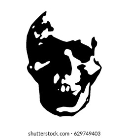 Vector design pop art style skull. Black object isolated on white background. T- shirt print.