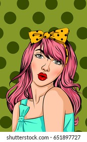Vector design of Pop art style retro lady in fifties hairstyle