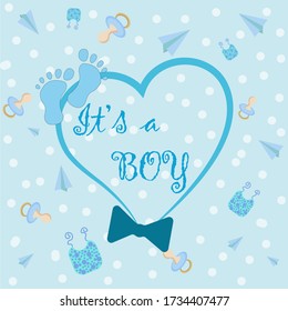 Diseño vectorial para postales con felicitación al recién nacido. Niño. Ducha para bebé