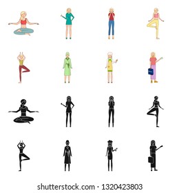 Vector design of posture and mood icon. Collection of posture and female vector icon for stock.