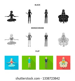 Vector design of posture and mood icon. Collection of posture and female stock vector illustration.