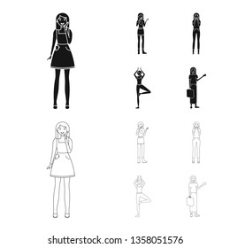 Vector design of posture and mood icon. Set of posture and female stock symbol for web.