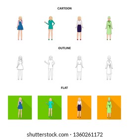 Vector design of posture and mood icon. Set of posture and female vector icon for stock.