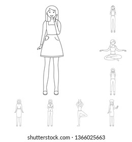 Vector design of posture and mood icon. Set of posture and female stock vector illustration.