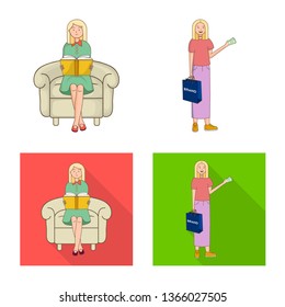 Vector design of posture and mood icon. Set of posture and female vector icon for stock.