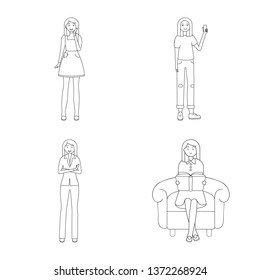 Vector design of posture and mood icon. Collection of posture and female vector icon for stock.