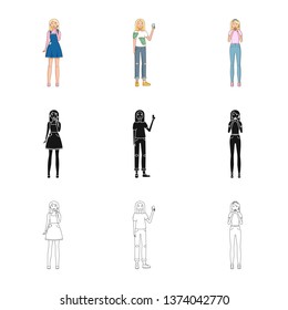 Vector design of posture and mood icon. Set of posture and female stock vector illustration.