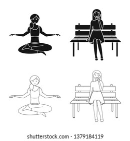 Vector design of posture and mood icon. Set of posture and female stock vector illustration.