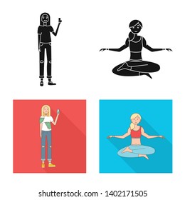 Vector design of posture and mood icon. Set of posture and female vector icon for stock.