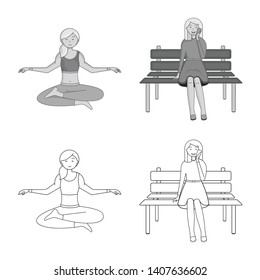 Vector design of posture and mood icon. Set of posture and female stock symbol for web.