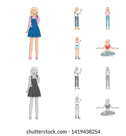 Vector design of posture and mood icon. Set of posture and female stock symbol for web.
