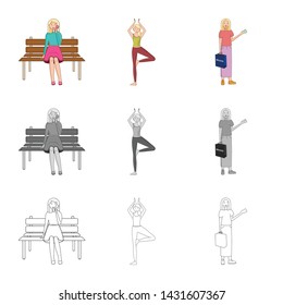 Vector design of posture and mood icon. Set of posture and female stock symbol for web.