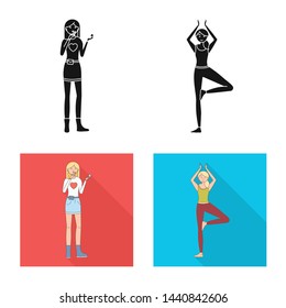 Vector design of posture and mood icon. Collection of posture and female vector icon for stock.