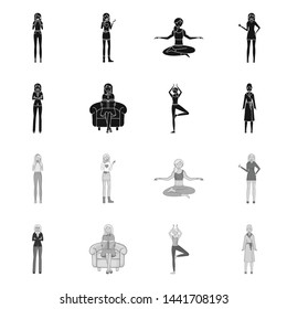 Vector design of posture and mood icon. Collection of posture and female stock symbol for web.