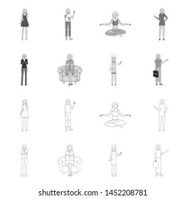 Vector design of posture and mood icon. Collection of posture and female stock symbol for web.