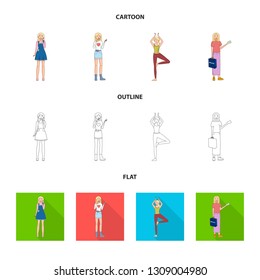 Vector design of posture and mood logo. Collection of posture and female stock symbol for web.