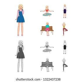 Vector design of posture and mood logo. Set of posture and female stock symbol for web.