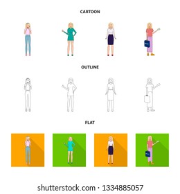Vector design of posture and mood logo. Set of posture and female stock symbol for web.