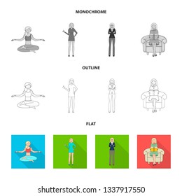 Vector design of posture and mood logo. Set of posture and female stock vector illustration.