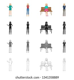 Vector design of posture and mood logo. Set of posture and female stock vector illustration.